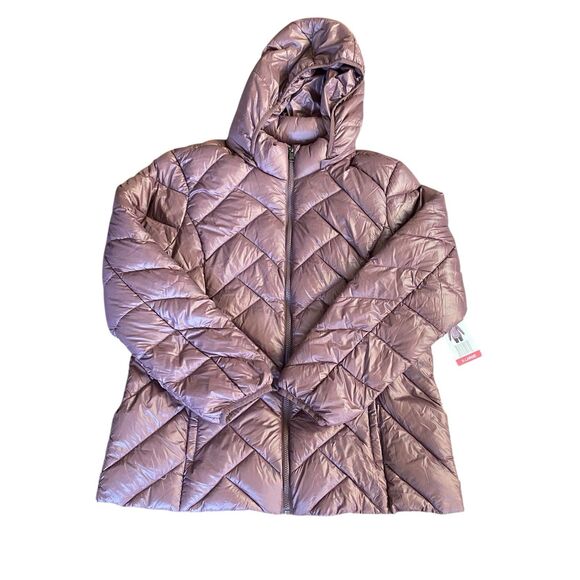 London Fog Women’s XL Hooded Down Puffer Jacket Purple Packable Winter Coat - Picture 1 of 11